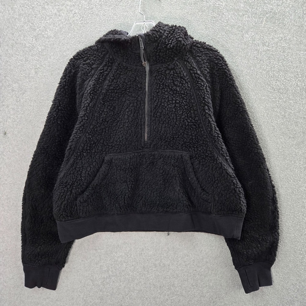 Lululemon Women Jacket L Black Scuba Oversized Sherpa 1/2 Zip Hooded Wool Blend